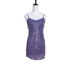 Lavender Purple Shiny Sequin Fringe Mini Dress Size XS Party Glam Statement