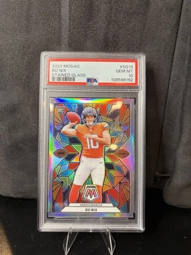 2024 Panini Mosaic SG19 Bo Nix Stained Glass RC Rookie PSA 10 GEM - SSP CASE HIT