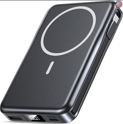 Magnetic Portable Charger, 10000mAh Power Bank, 5 in 1 Portable Charger with W17