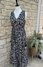 Fat Face Black Ivory Floaty Summer Midi Maxi Dress size 12