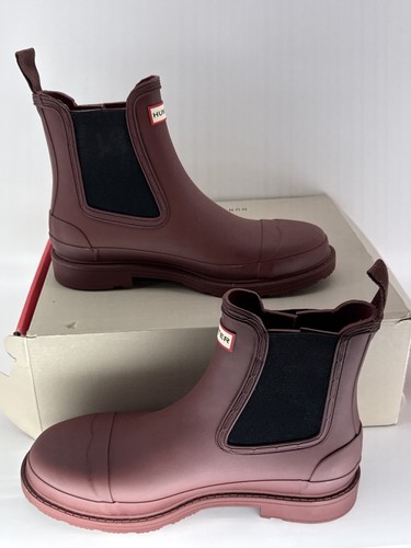 Hunter Commando US Chelsea Boots Womens 9 Muted Berry Rubber Waterproof Ankle