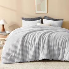 Queen Comforter Set, Fluffy Super Soft Light Grey Comforter for Queen Size Be...