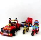 Vintage Playmobil 3754 Red Jeep Trailer Dirt Bikes Motocross + Extra Drivers ’74
