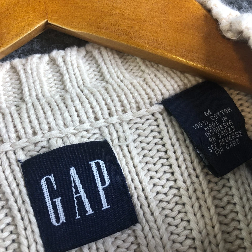 Suéter Vintage Años 90 Gap Fisherman Cuello Redondo Para Hombres M Beige Marinero Náutico Pullover Foto 2 de 4