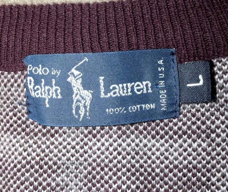 Ralph Lauren Polo кардиган мужской L сделано в США w/бордовый серый белый клетку винтажный - Изображение 2 из 4
