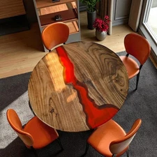 12" Round Red Epoxy Resin Coffee & End Table Top Luxurious Hallway Home Interior