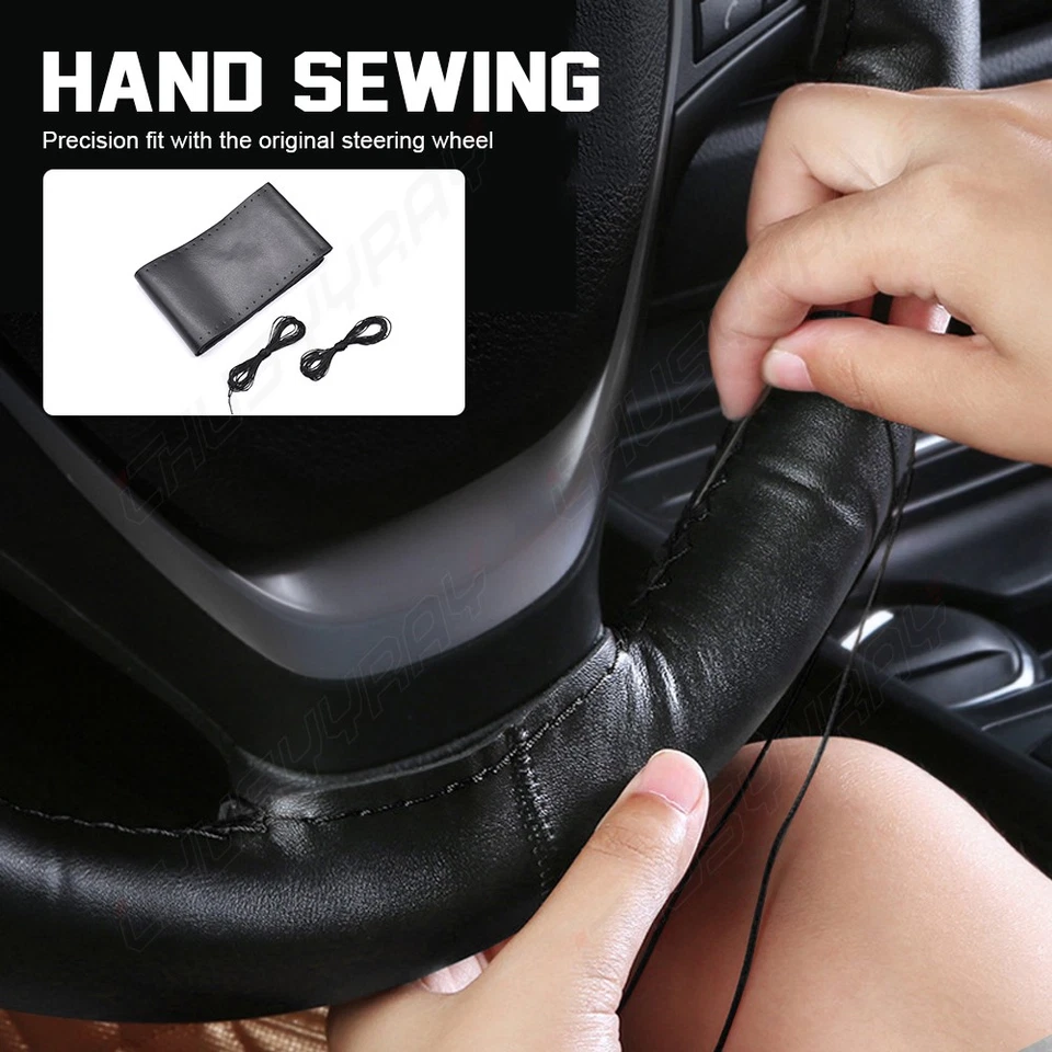 Cubierta de volante de coche de cuero genuino negro de 15" para HONDA PILOT 2003-2015 Foto 2 de 4