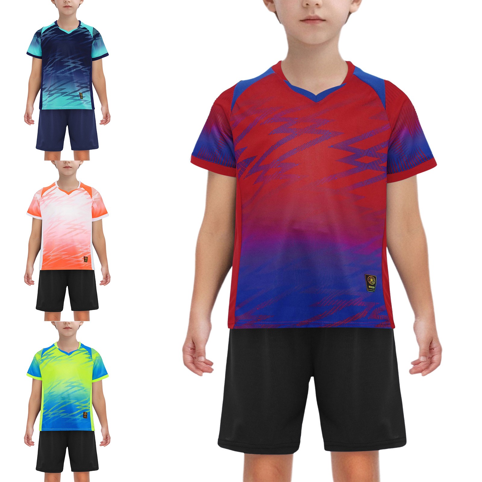 Boys Football Training Uniform Short Sleeve T-Shirt Drawstring Shorts Basketball