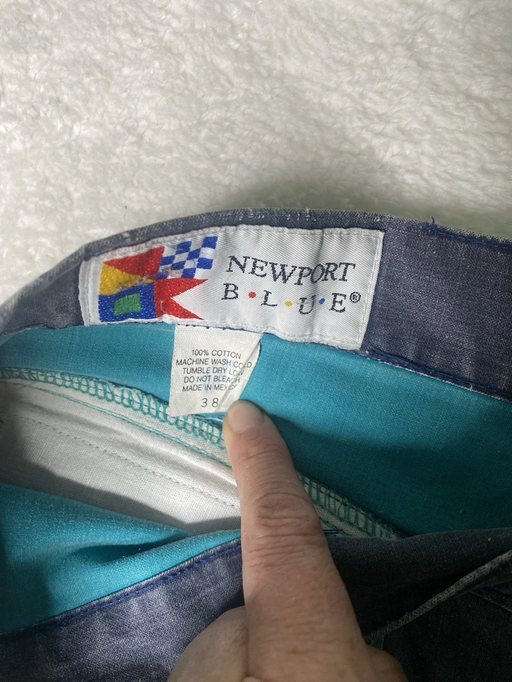 Bermuda masculina retrô Newport azul vintage barco anos 90 desgaste marinho tamanho 38 cargo - Imagem 3 de 4