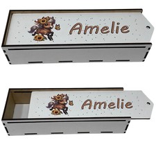 Stiftebox aus Holz personalisiert Geschenk Einschulung Stifte Etui Pferd