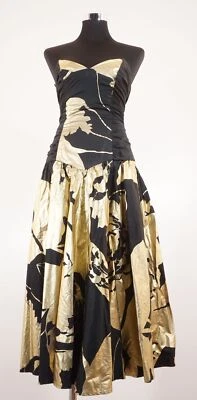 Roots of London Kleid Cocktailkleid Gr 34 schwarz gold Muster midi ärmellos A356 - Bild 1 von 4