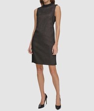 Tommy Hilfiger Women's Brown Sparkle Mock Neck Button Shoulder Dress Size 12