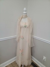 Vintage Pastel Floral Painted Evening Chiffon Dress 
