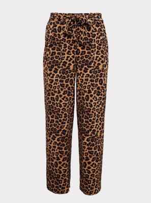 Torrid Leopard Crepe Self Tie Wide Leg Pant Stretchy Size 00X M/L 10 #45255