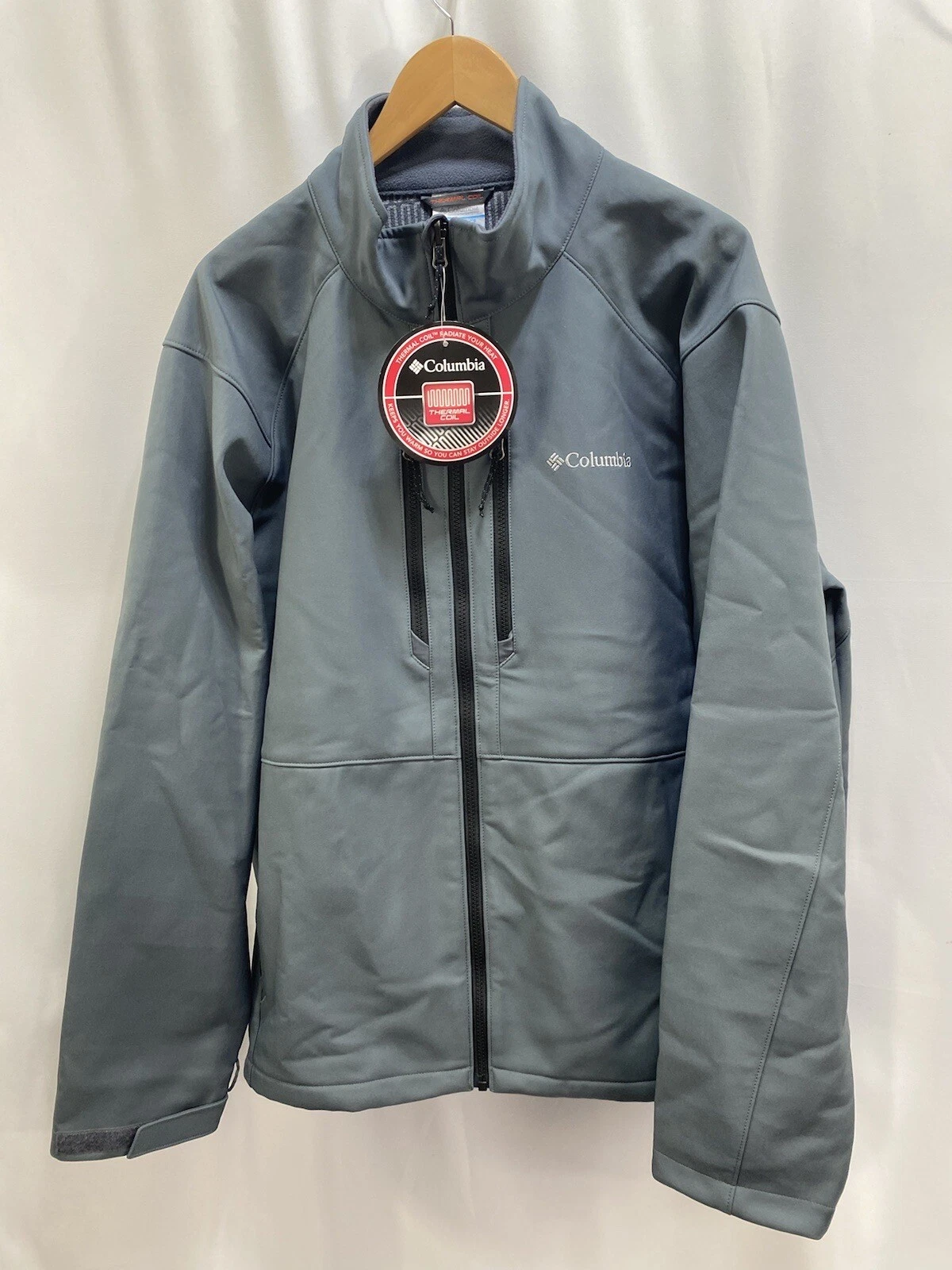 New Columbia THERMAL COIL Men’s Size XXL Grey Softshell Windbreaker Zipper Jacke