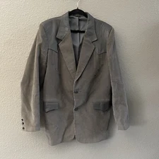 Vintage Pioneer Wear Sports Coat Mens  44 Gray Corduroy Leather Western Cowboy