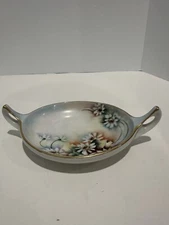 Austrian Floral China Bowl Trinket Dish With Handles 