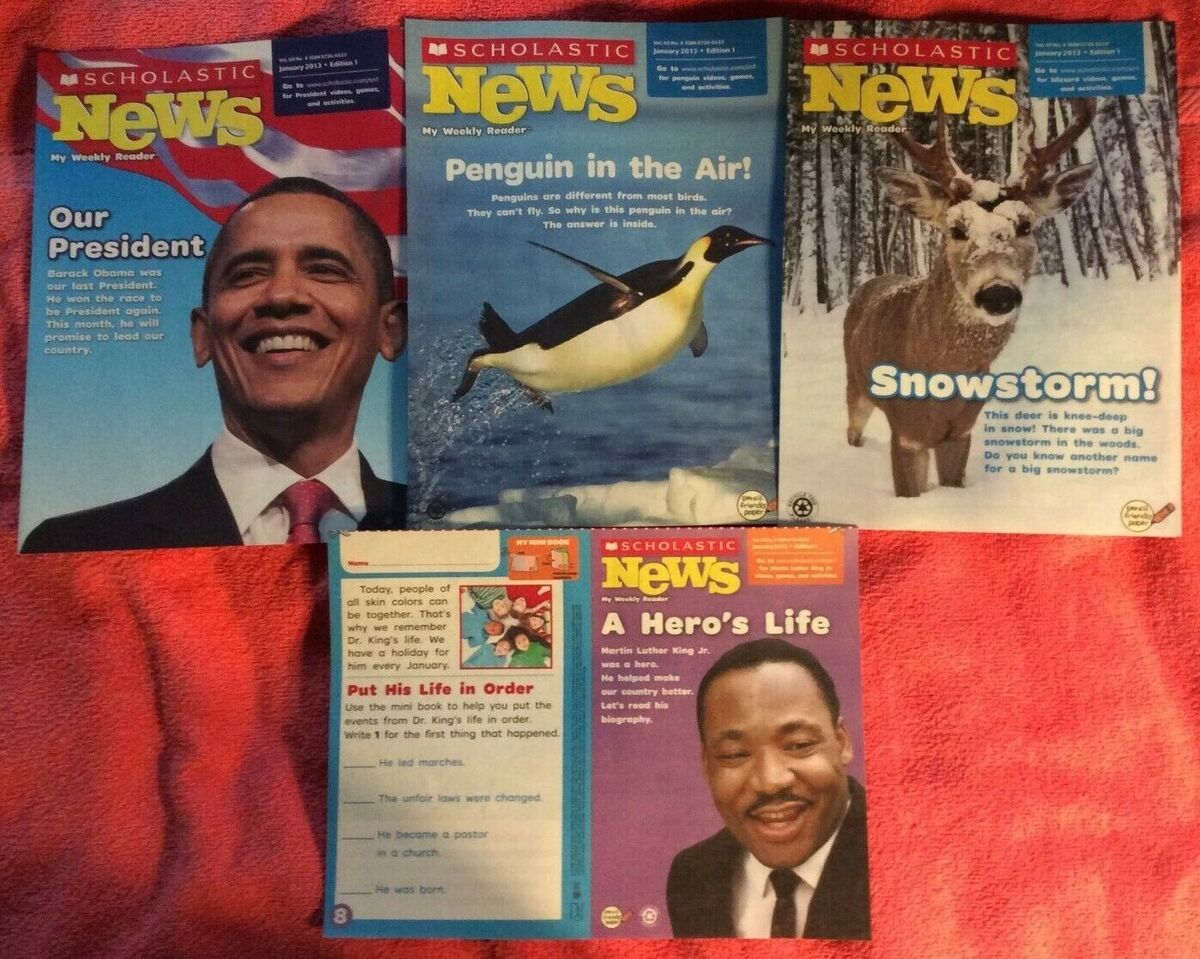 LOT OF 4 SCHOLASTIC NEWS WEEKLY READER JANUARY 2013 GRADE 1 OBAMA PENGUIN  MLK JR