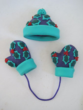 Phylo Dough Look Hat Mitten Christmas Ornament Teal Purple Set