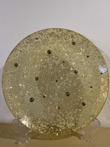 Lucite Vomit Serving Platter Large Round 15” Gold Flecked MCM Vintage - Picture 1 of 9