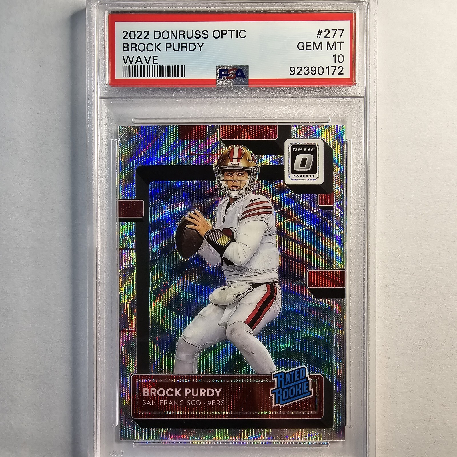 2022 PANINI DONRUSS OPTIC BROCK PURDY 277 WAVE /300 ROOKIE RC - GEM MT PSA 10