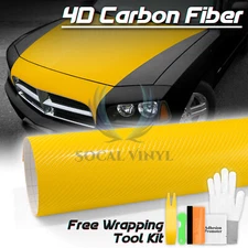 4D Carbon Fiber Yellow Glossy Vinyl Wrap Decal Sheet Bubble Free Sheet Film DIY