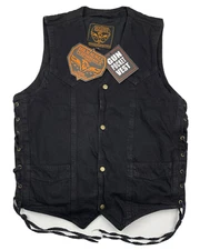 Milwaukee Mens Denim Snap Biker Vest Concealed Carry Tactical Gun Pocket Black L