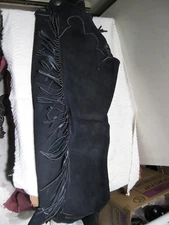 Black (Dark Blue?) Western Show Chaps Suede Leather Fringe Full Zip +EXTRAS!!
