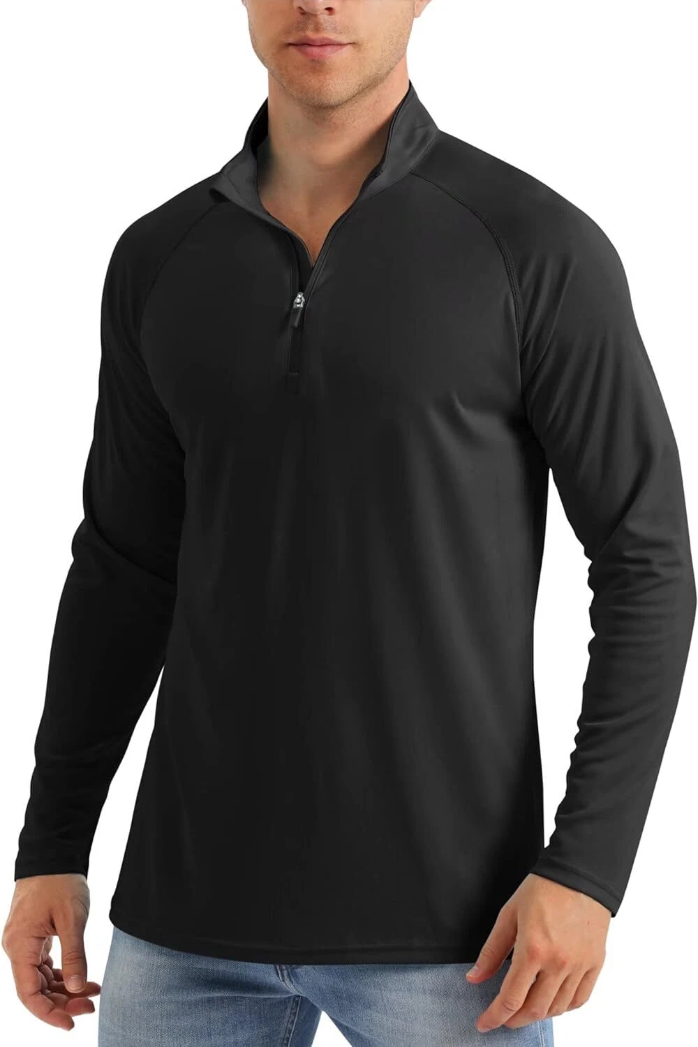 MAGCOMSEN Men's Long Sleeve Sun Shirts UPF 50+ Tees 1/4 Zip Up Large, Black