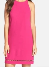 TRINA TURK Sheath Dress Palm Royale Magenta Pink Cut Out Metal Hem