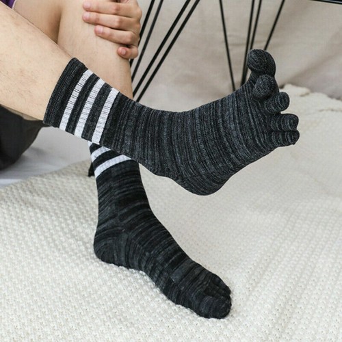 5 Paar Zehensocken Herren Baumwolle gestreift lange Fünf-Finger-Socken Fitnessstudio Sport Freizeit - Bild 5 von 12