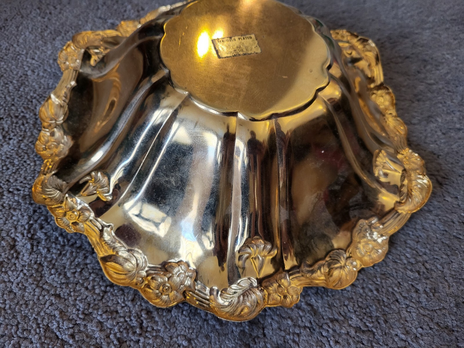 Vintage LBNY 24k Gold Plated Scalloped Bowl Serving Dish Lehman Brothers 10.5"