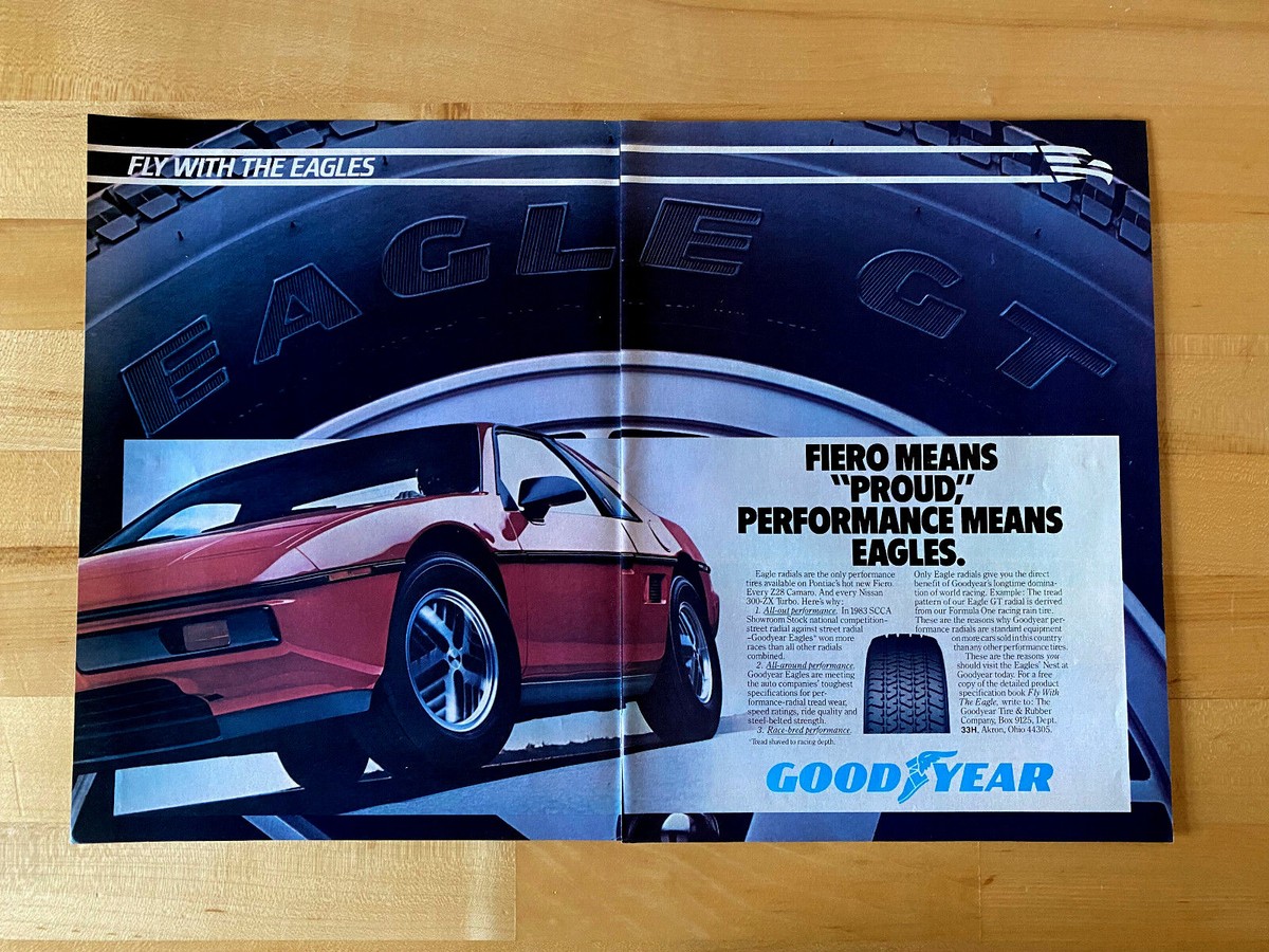 1984 Goodyear Eagle with Pontiac Fiero Original 2 Page Magazine Ad