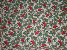 Red Cardinal Birds Holly Berries Fabric 84 X 47