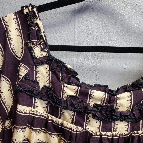 Handmade Maxi Dress Size XL Burgundy Stripe Short Sleeve Square Neck Boho - Picture 2 of 7