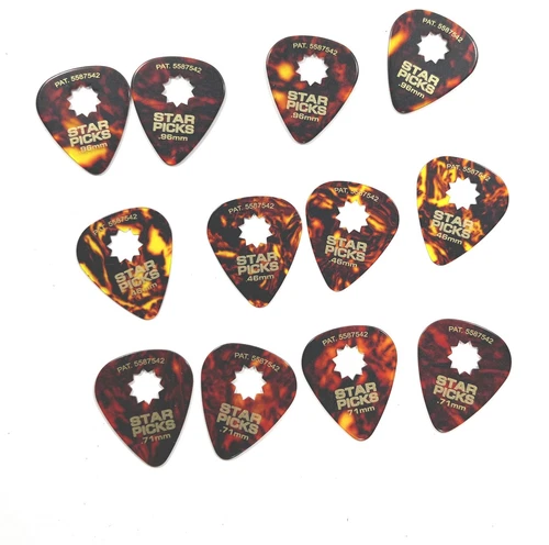 Everly Star Guitar Picks 12 Pack Variety Light Med Heavy Celluloid Shell Color