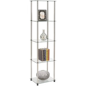 Tempered Glass Shelves Bookshelf Shelving Unit 5tier Decor Storage