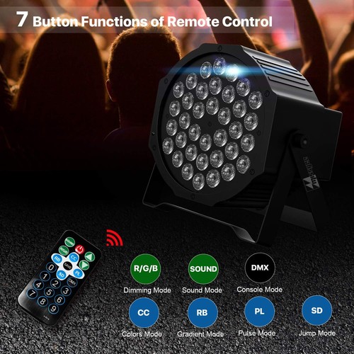 Missyee 36 RGB LED DJ Stage Uplight -DMX Control Sound Activated -8 Pack - Picture 7 of 9