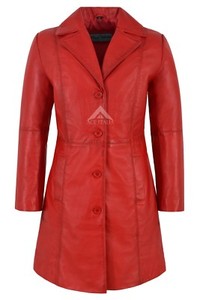 red knee length coat