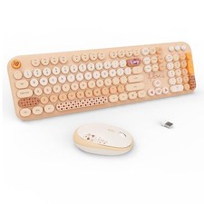 Wireless Keyboard and Mouse Combo - 2.4G Full-Sized Cute Colorful Retro Keybo...