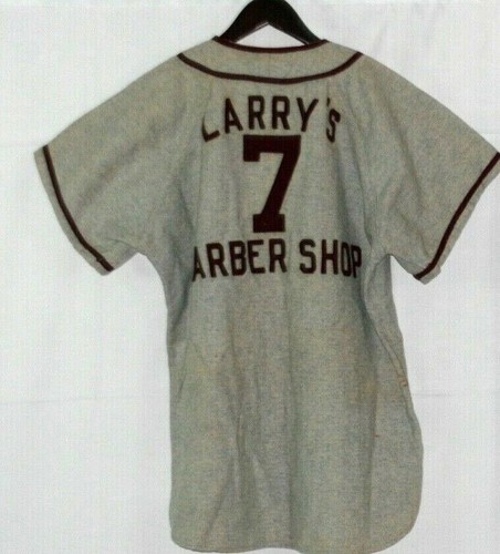 Um 1940 -50er Jahre, Hampton Baseball Wolluniform mit Larry's Barber Shop auf der Rückseite - Bild 6 von 10
