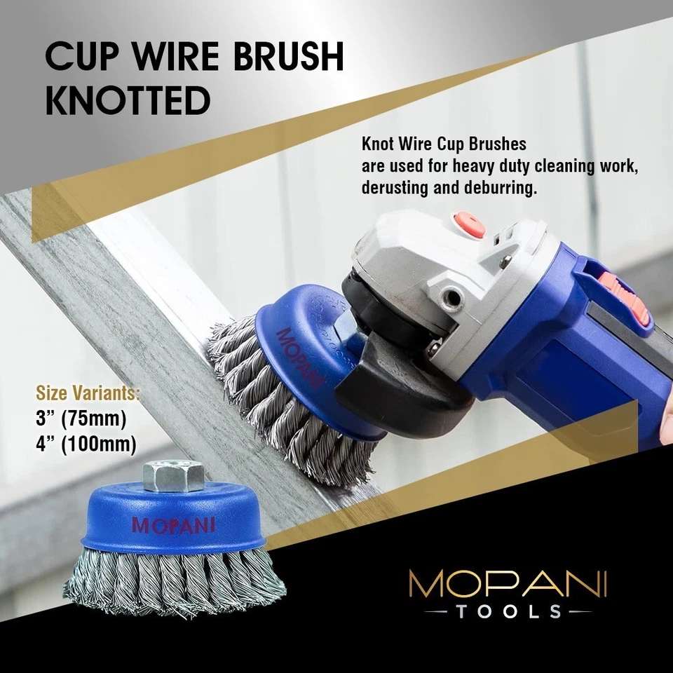 Cepillo de taza de alambre torcido (nudo) de 4" roscas de 5/8"-11NC para amoladora angular - Paquete de 8 Foto 3 de 4