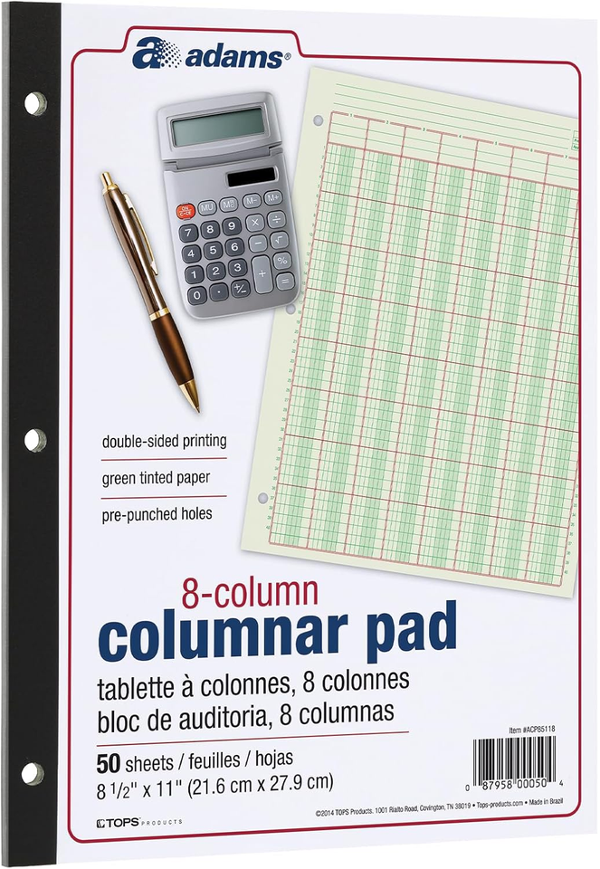 Columnar Analysis Pad, 8 Column Ledger, 8.5