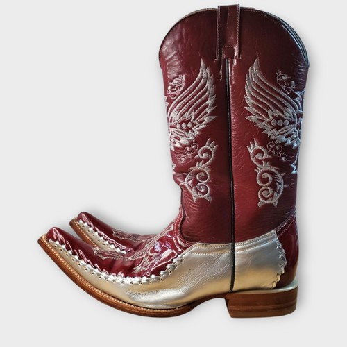 Botas de Vaquero Liborio Rojas De Colección Talla 8 Ala Cruzada Bordadas Incrustación Plateada EE. UU. - Imagen 2 de 21