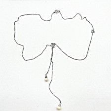 Vintage Y2K Silver Tone Lariat Y-Necklace Faux Pearl Crystal Filigree Accent
