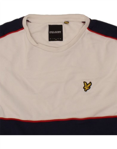 LYLE & SCOTT Hombres Sudadera Jersey Grande Blanco Bloque de Color Algodón BX03 - Imagen 3 de 3
