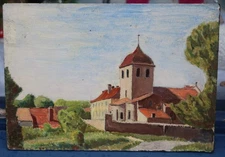 Impressionist painting - Building in a French landscape - oil - Monet interest