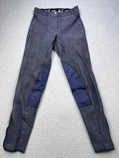 Goode Rider Riding Breeches Womens 26 Long Gray Pinstripe Knee Patch Jodhpurs