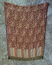 Pashmina Woven Paisley Floral Burgandy/Orange Scarf Wrap Reversible Tassel Shawl