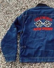 Vintage 60s Columbus Motor Speedway Checkered Flag Chain Stitch Denim Jacket USA